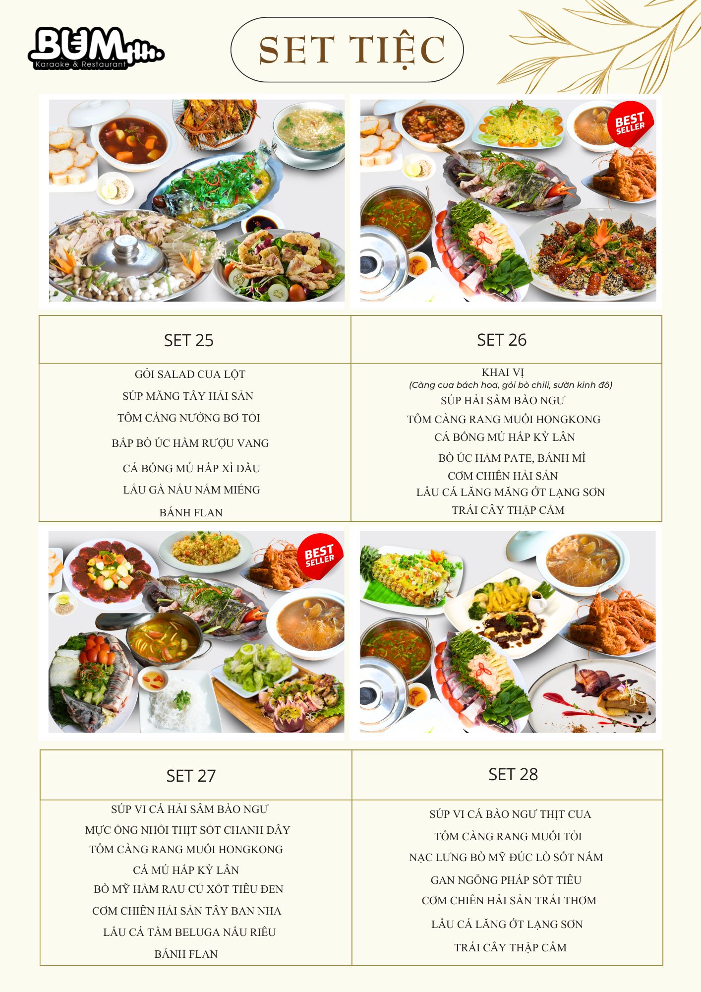 MENU TIỆC TRỌN GÓI TẠI BUM